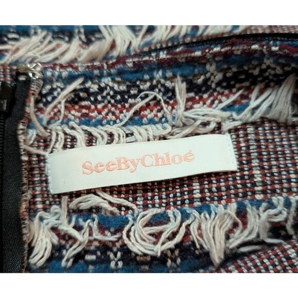 See by Chloé Deep Water Multicolor Fringe Tweed Mini Skirt Size 38 - Picture 4 of 6